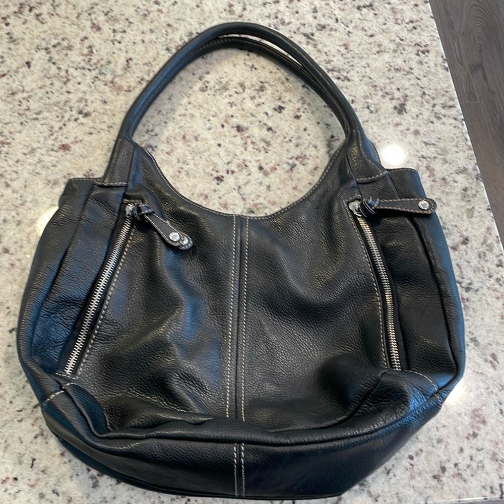 Black pebbled 100% leather satchel - great condition!!